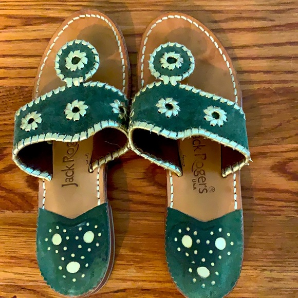 Jack Rogers army green suede and gold sandals - Picture 1 of 4